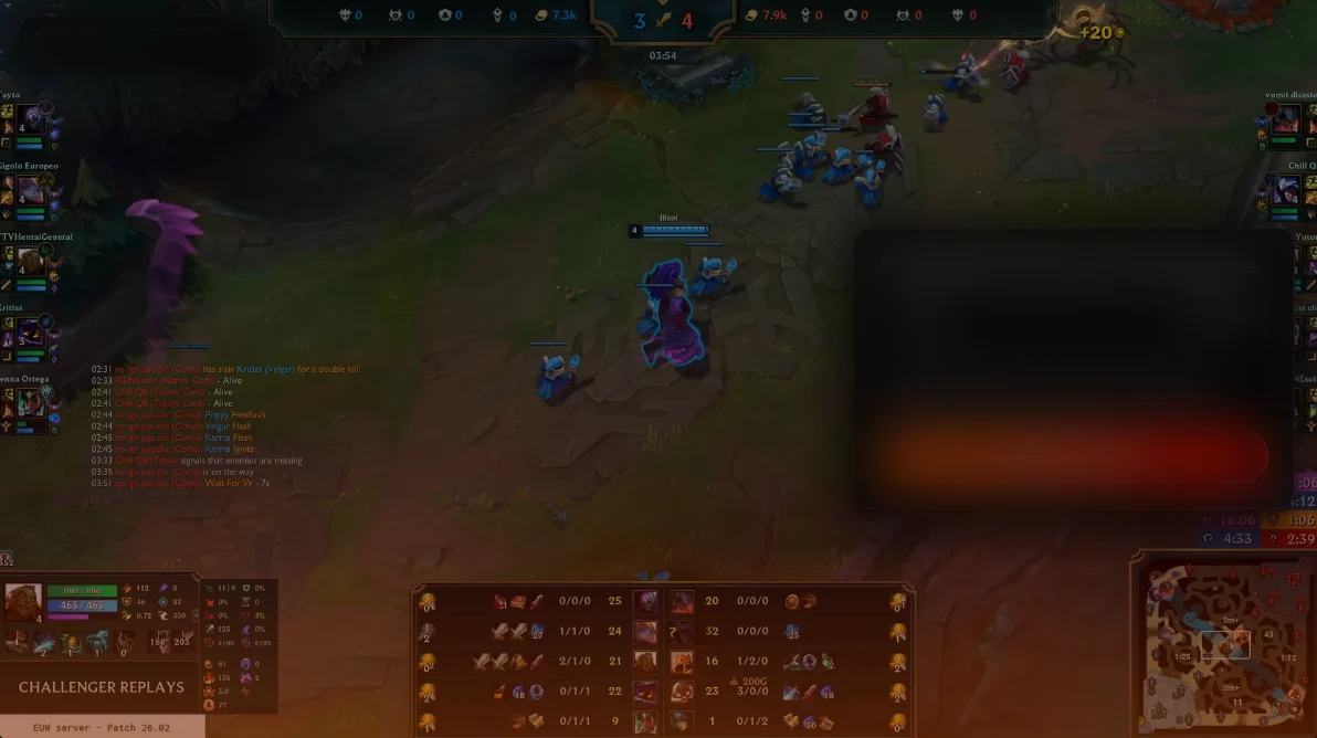 Situation de jeu : combat en infériorité numérique autour du Nashor
